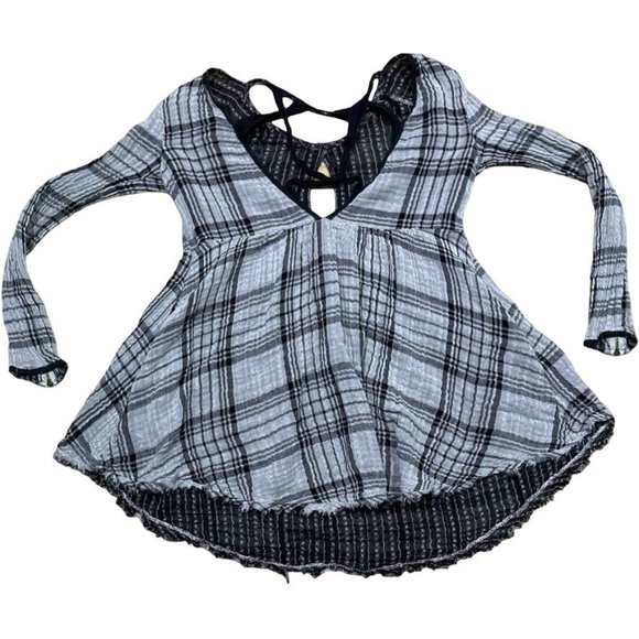 Free People Plaid Swing Shirt Dress Tunic Top Dress Gray Black Size XS Womens - Picture 4 of 4